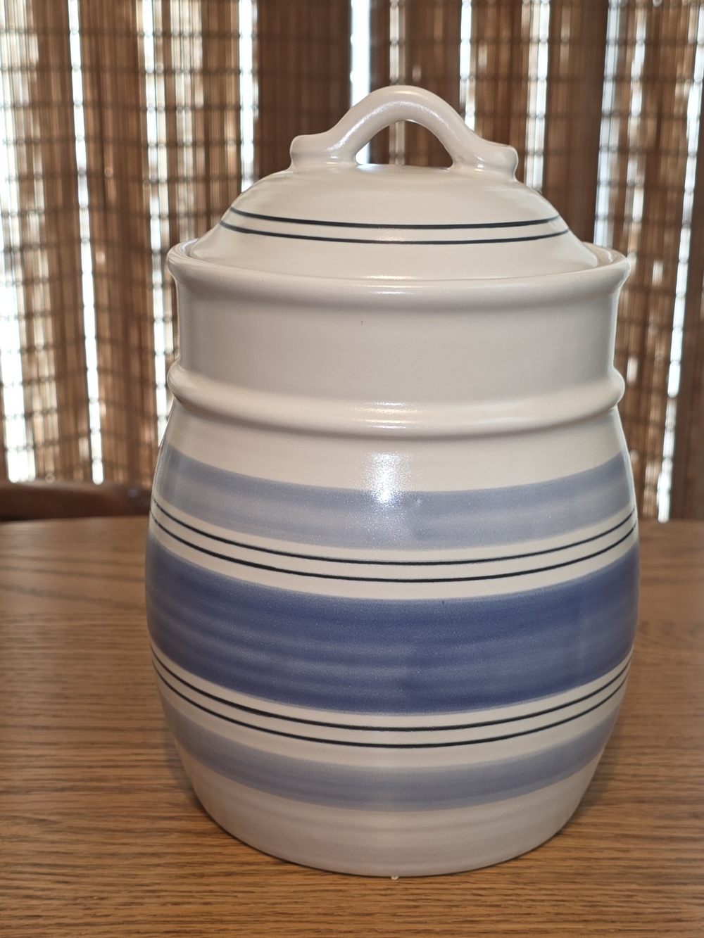 Pfaltzgraff RIO Small Ceramic Storage Canister with Lid Blue and White Stripes